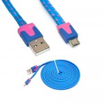 iKKEGOL Câble d'alimentation/synchronisation Micro USB plat tressé pour Android HTC/Samsung S3 S4 Bleu 3 m