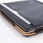 JAMMYLIZARD | Smart Case housse en cuir NOIR & CAMEL pour iPad 4 (avec écran Retina), iPad 3 et iPad 2, compatible avec la fonction marche/veille, protège écran inclus